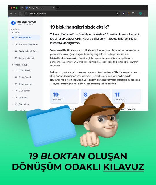 PAGI kılavuzunun tarayıcıdaki görünümü ve örnek optimize ürün sayfası