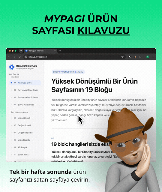 PAGI Ürün Sayfası Kılavuzu arayüzünün tarayıcıdaki görünümü